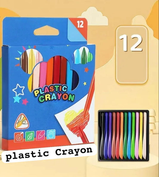 12 Colours Plastic Crayons Non-Toxic & Safe for Childrens