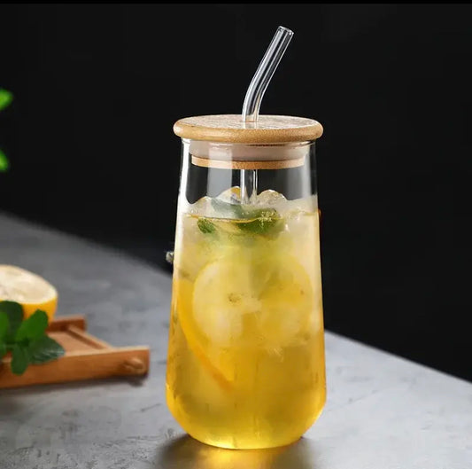 500ml Aesthetic Coffee Glass with Lid & Straw