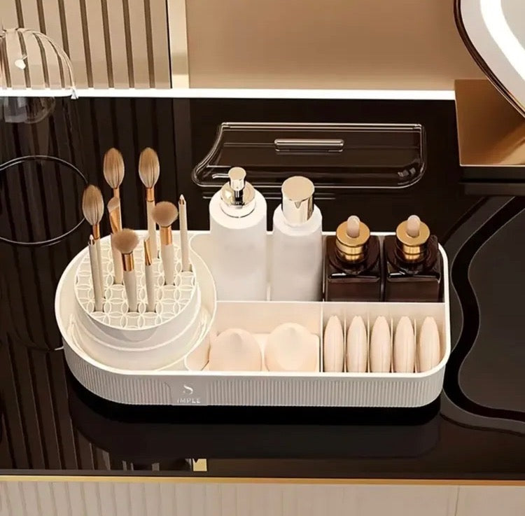 4 in 1 Elegant Makeup Organizer with Rotating Brushes Holder & Makeup Brushes Cleaner, Dryer