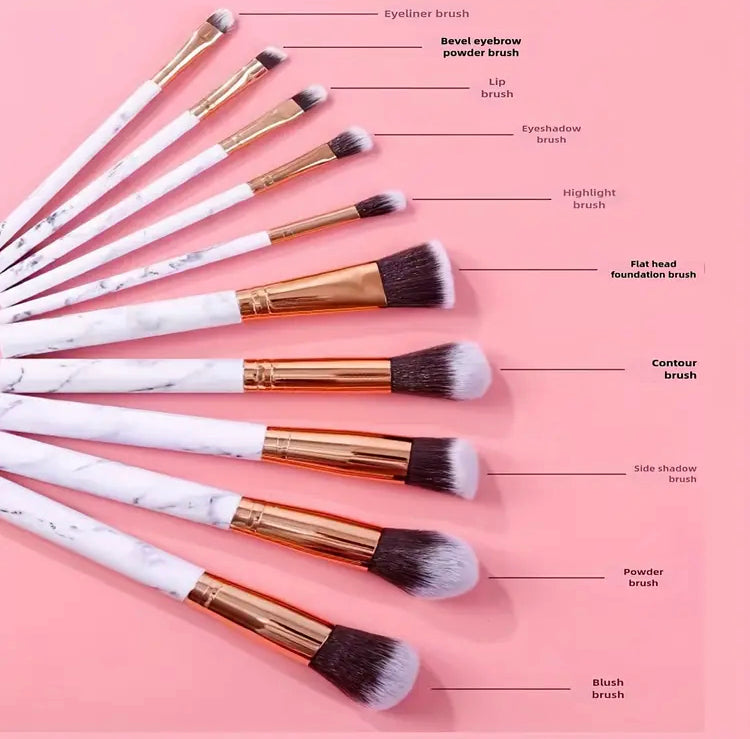 10 Pcs Marble Pattern Makeup Brushes Set