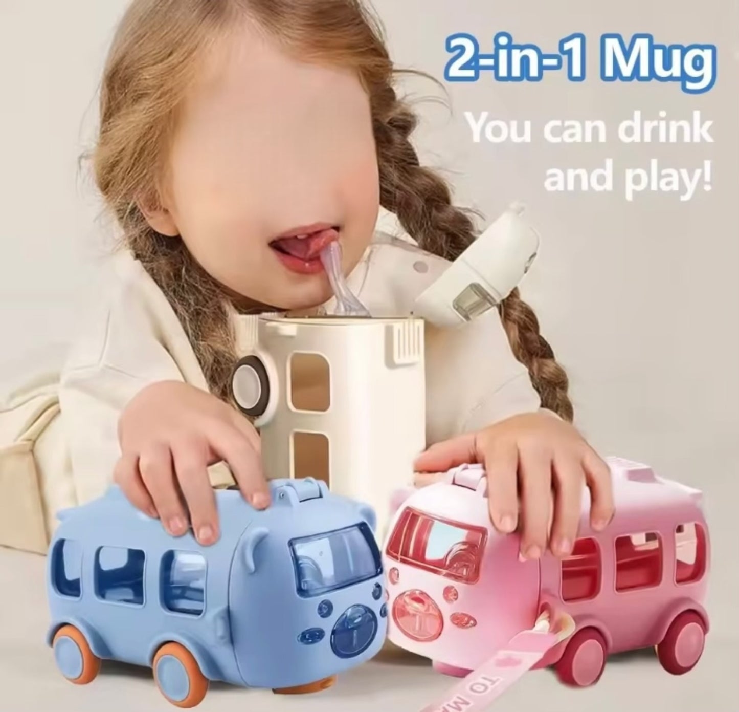 500ml Cute Bus Water Bottle for Kids with Strap