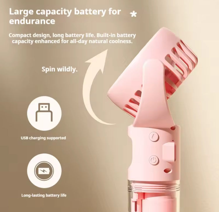 Handheld Rechargeable Water Mist Fan with 4 Speed Levels