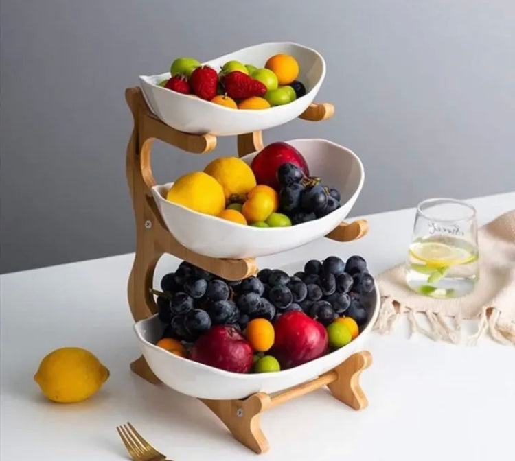 3 Layer Serving Fruit Platter with Wooden Stand