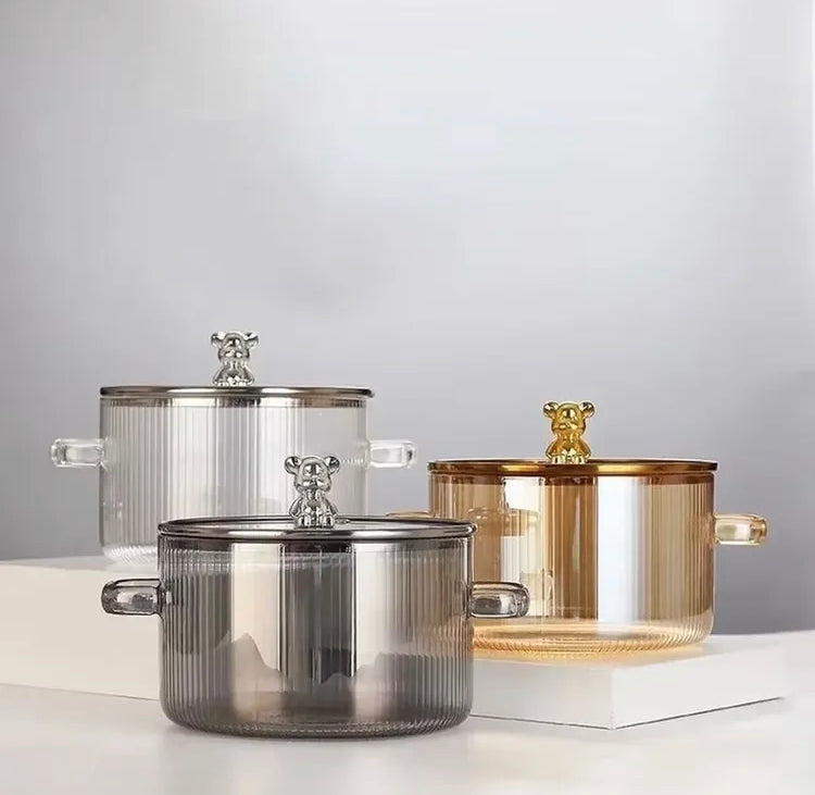 2 Litre Borosilicate Glass Saucepan with Lid & Handles