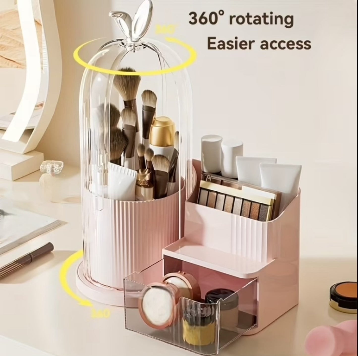 360 Rotating Brushes Holder with Cosmetics Organizer and Drawer