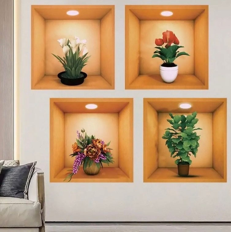 3pc/set 3d plant vase wall sticker home decoration