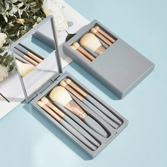 5 Pcs Portable Makeup Brushes Set with Mirror