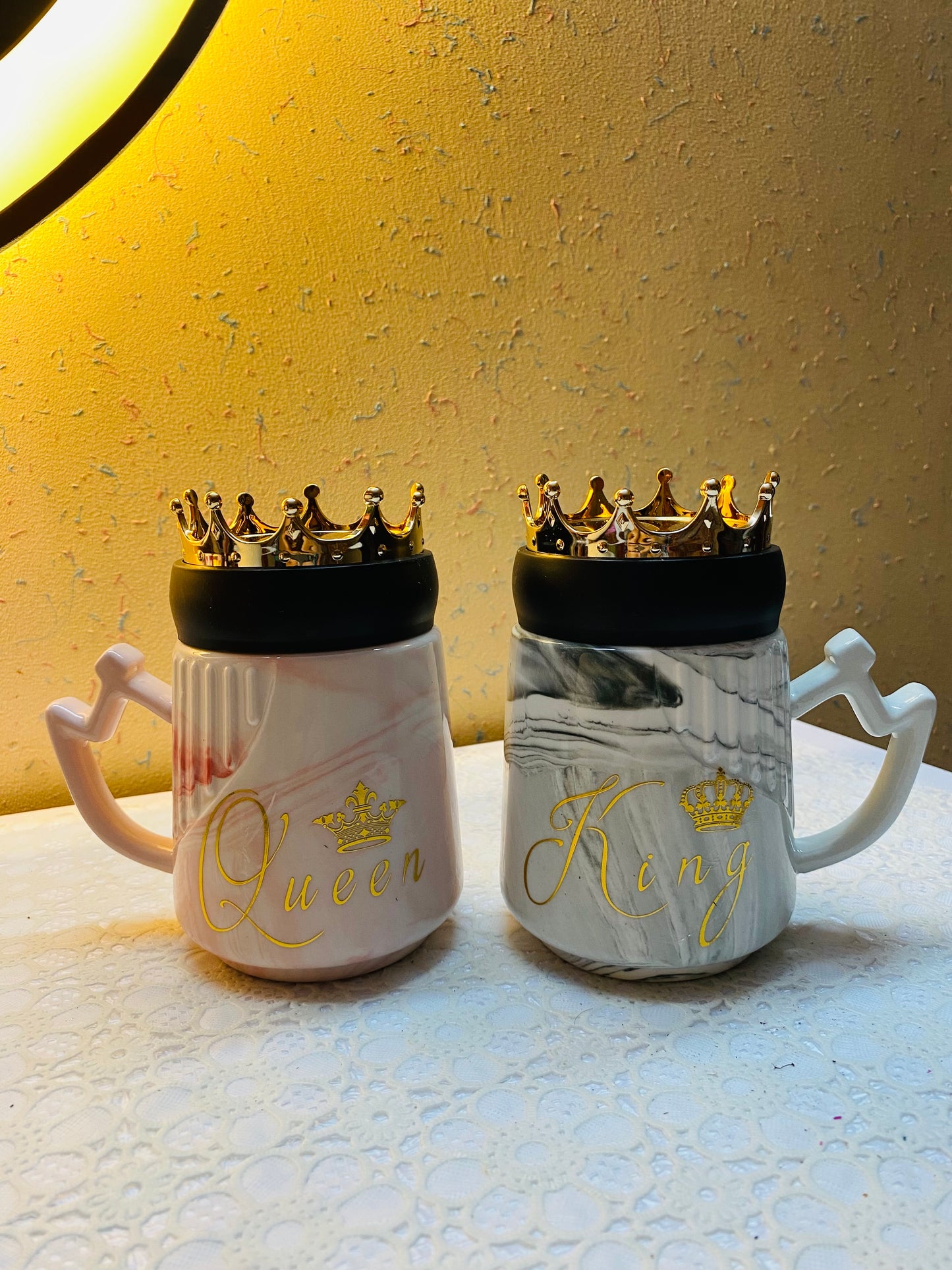 King Queen Couple Mugs with Lid and Box Packaging
