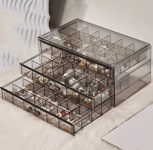 Luxury 3 Layer-72 Grids Large Capacity Dustproof Jewellery Organizer