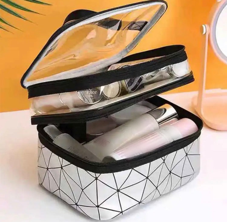 Women Double Layer Cosmetics Makeup Bag