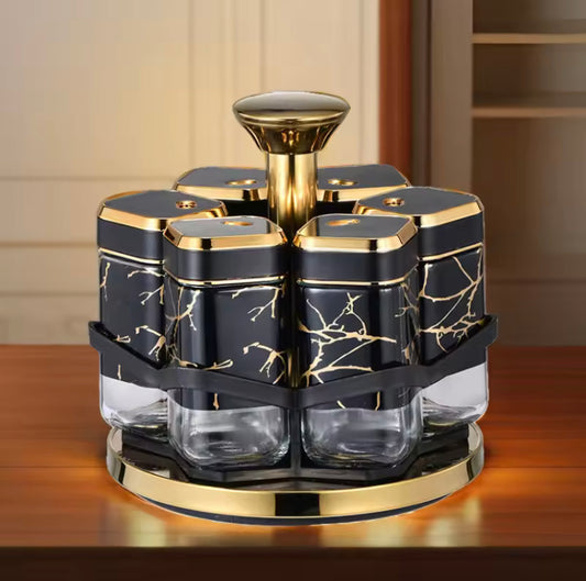 6 Pcs Stainless Steel Rotating Seasoning Jar Organizer