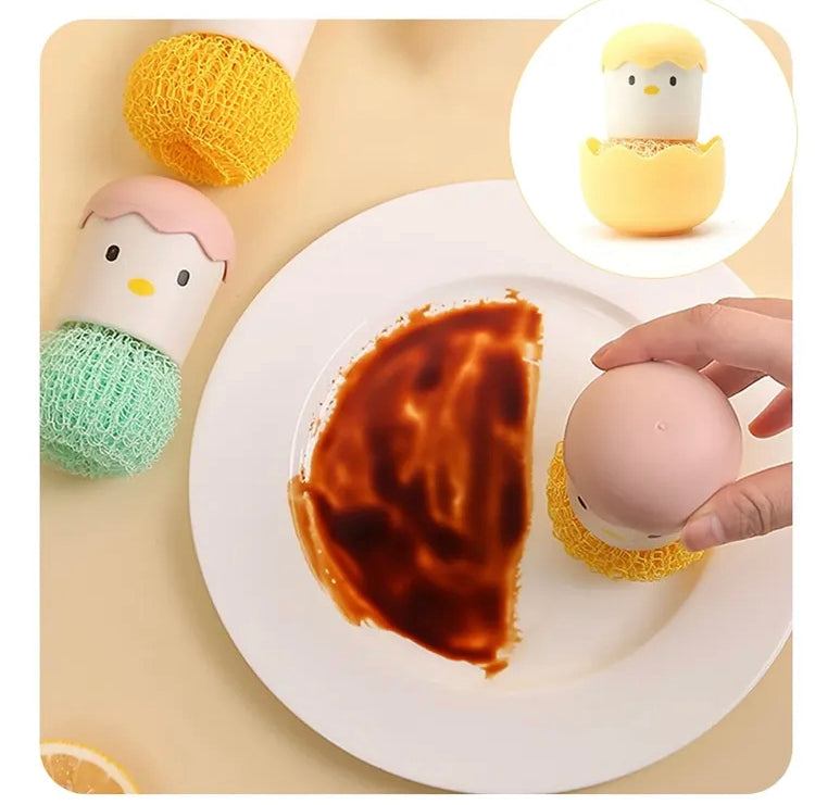 Cute Chick Egg Shaped Kitchen Sponge Holder with Scrubber