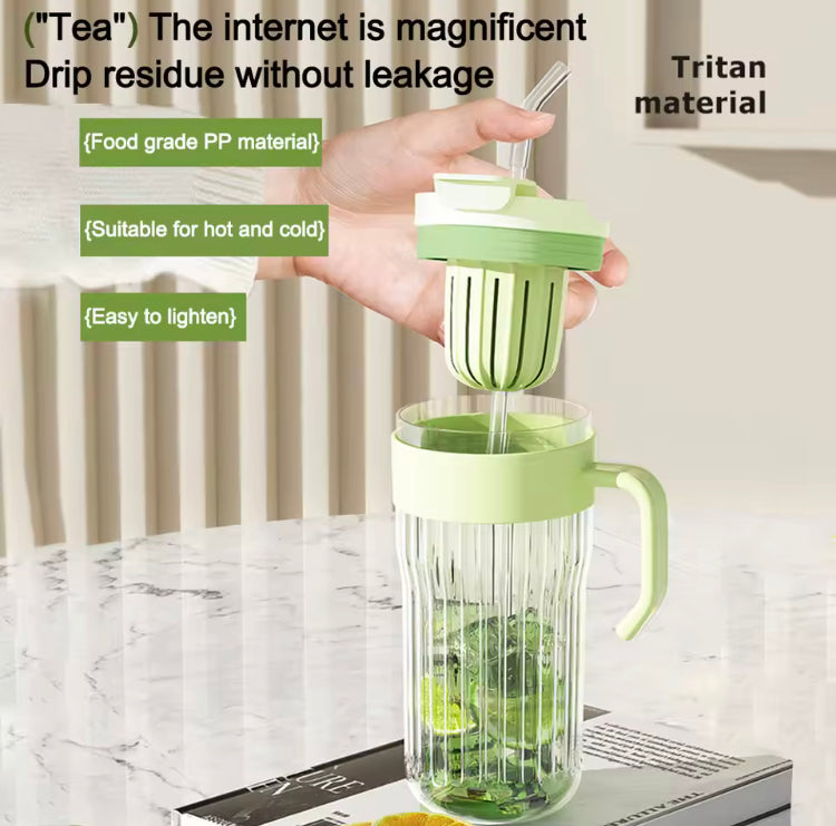 550ml Stripe Coffee Glass with Straw, Stainer Closure