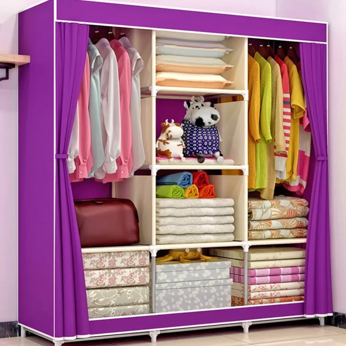 Large Capacity Non Wooven Wardrobe Foldable Portable Wardrobe with Partitions Cupboard.