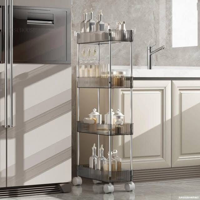 Acrylic 4 Layer Multipurpose Trolley with Wheels