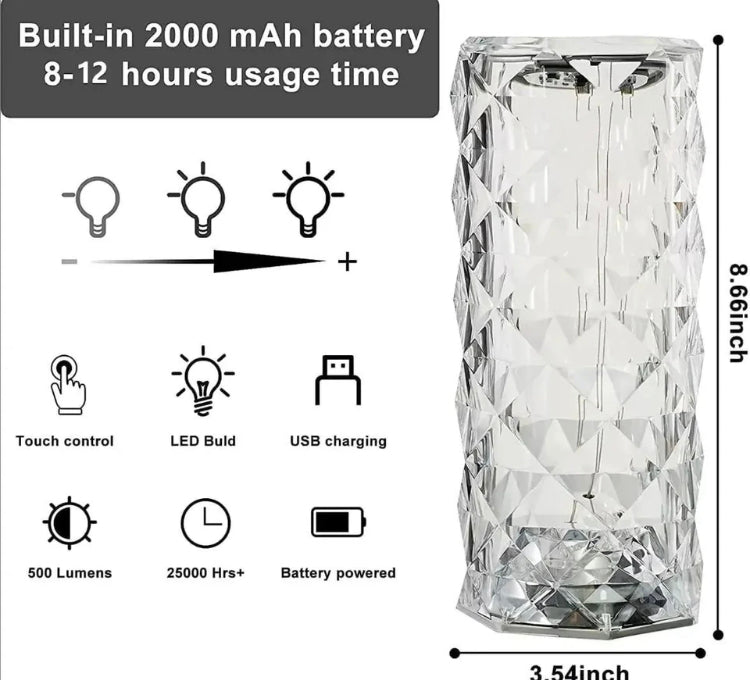 LED Diamond Touch Lamp with 3 Modes of Lights