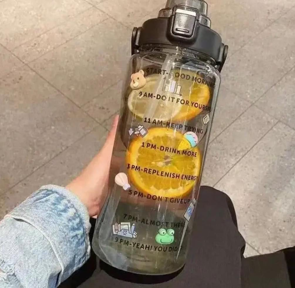 2 Litre Water Bottle with Motivational Quotes & Straw