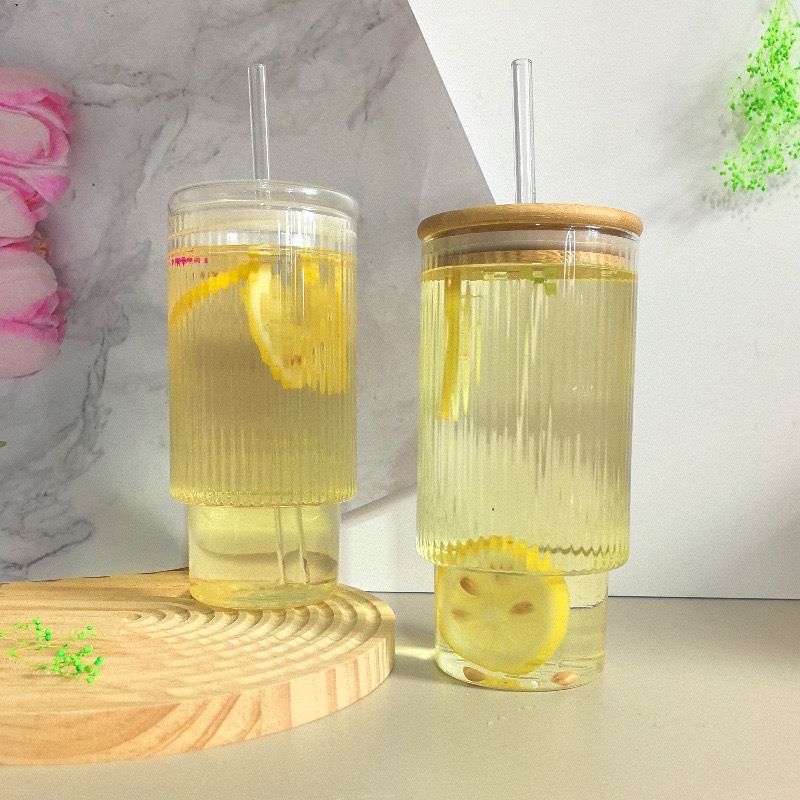 Coffee Glass with Lid & Straw
