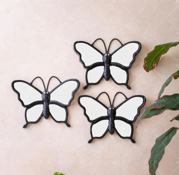 3 Pcs Black Butterfly Mirror Wall Motifs for Home Decoration