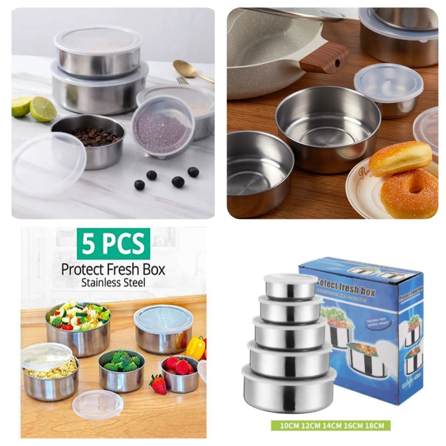 5 Pcs Stainless Steel Food Container Storage Bowls with Lids