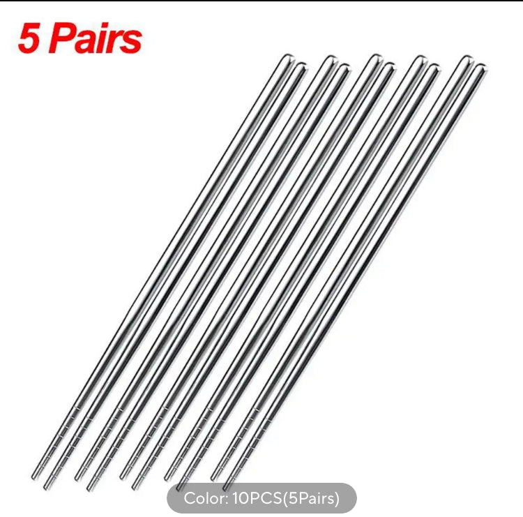 5 Pairs of Stainless Steel Chopsticks