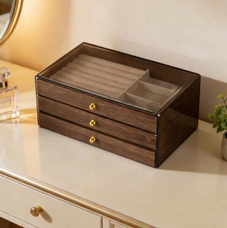 Wooden Dustproof 3 Layer Jewellery Organizer
