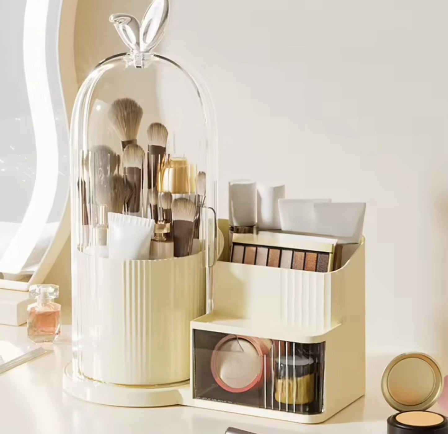 360 Rotating Brushes Holder with Cosmetics Organizer and Drawer