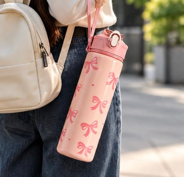 800ml Printed Bow Design Water Bottle