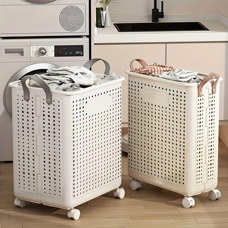Collapsible Laundry Basket with Handle & Wheels