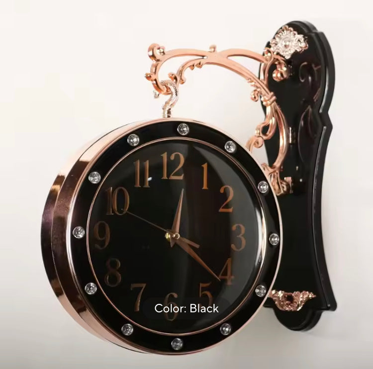 Luxury Double Sided Silent Hanging Wall Clock for Home Decor