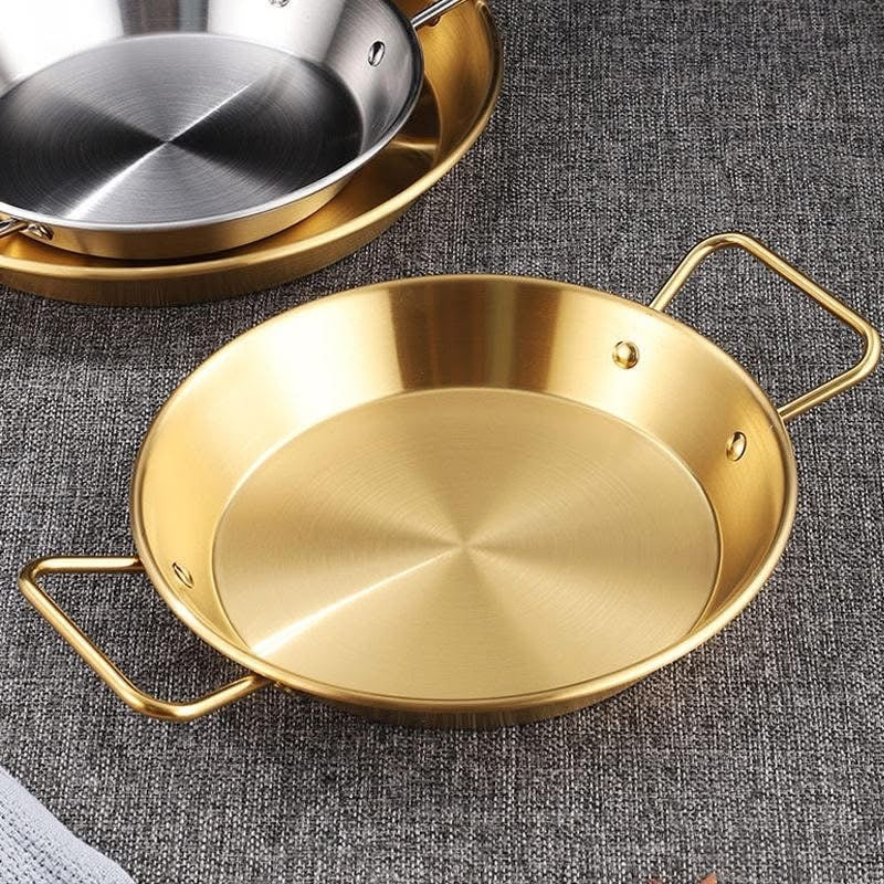 Round Stainless Steel Gold Serving Tray / Cooking Pan
