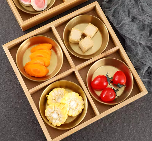 Four Grids Wooden Bamboo Compartment Tray