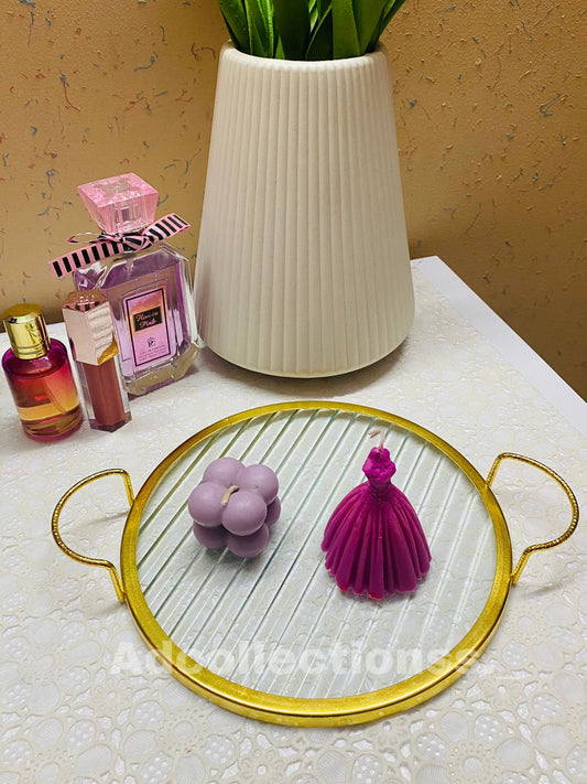 Round Gold Metal Mirror Vanity Textured Tray