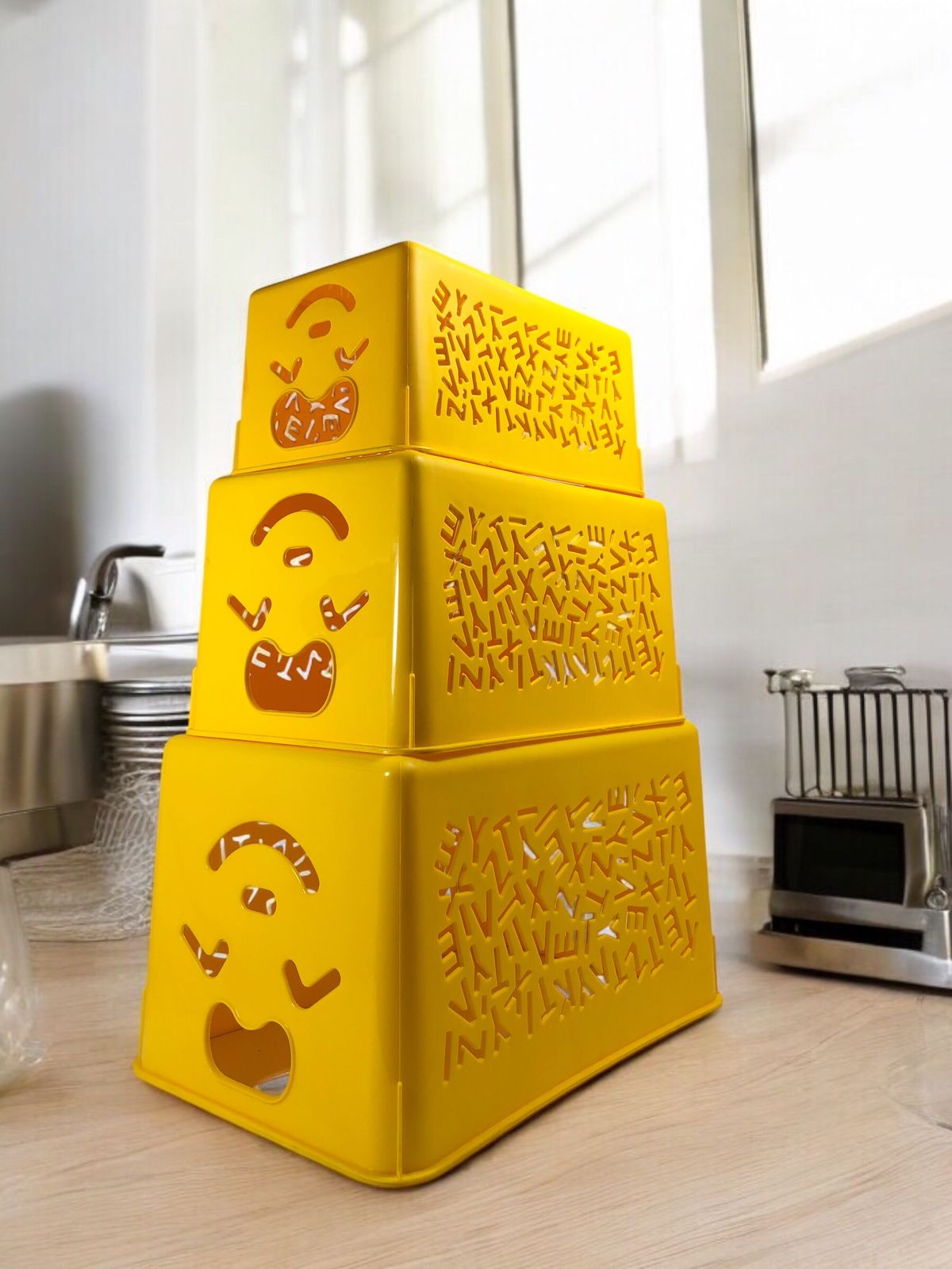 3 Pcs Set of Multipurpose Smiley Face Baskets with Lids