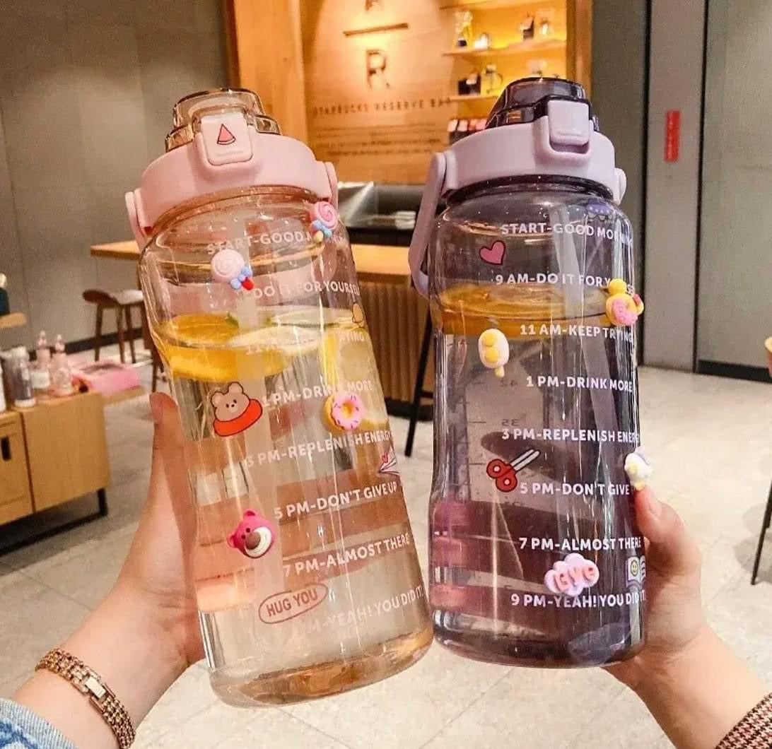 2 Litre Water Bottle with Motivational Quotes & Straw