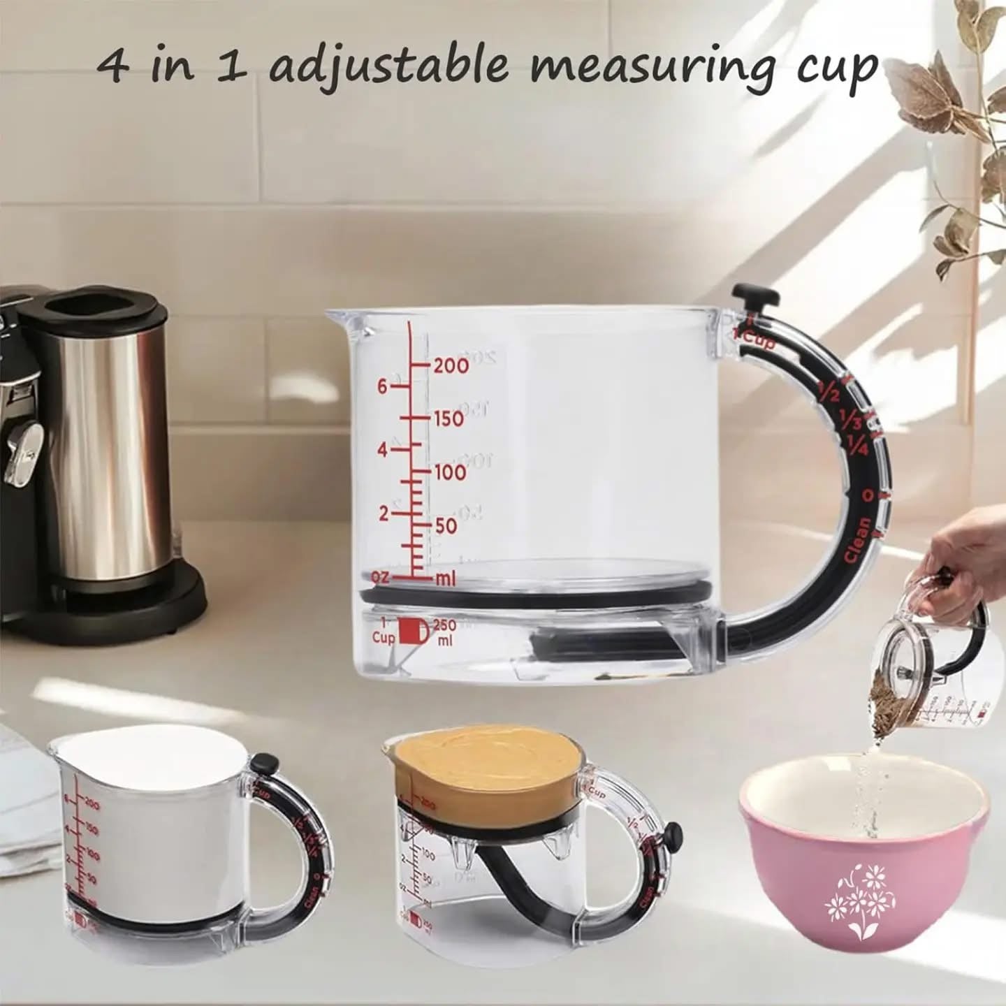 Luxury 4 in 1 Kitchen Measuring Cup Dual Chamber Liquid Separator