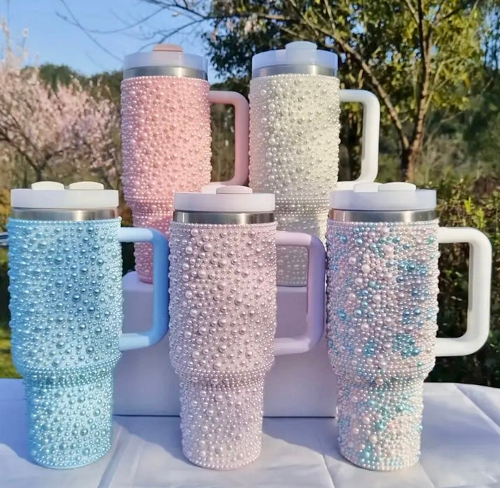 40oz Stainless Steel Pearls Tumbler with Handle