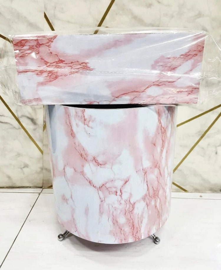 Pink Marble Design Dustbin & Tissue Box