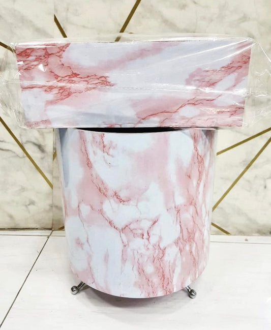 Pink Marble Design Dustbin & Tissue Box