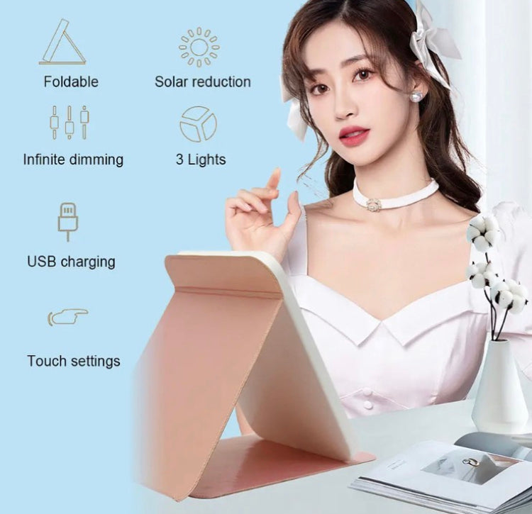 LED foldable makeup mirror Portable USB Rechargeable 3 Light Modes