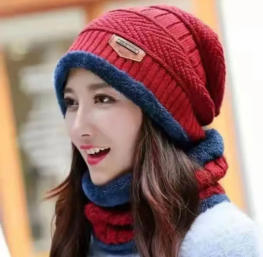 Winter Beanie Cap for Men & Women Thick Wool Knitted Set