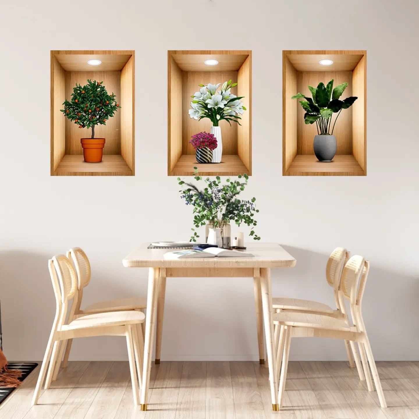3pc/set 3D Plant Vase wall sticker for home decoration