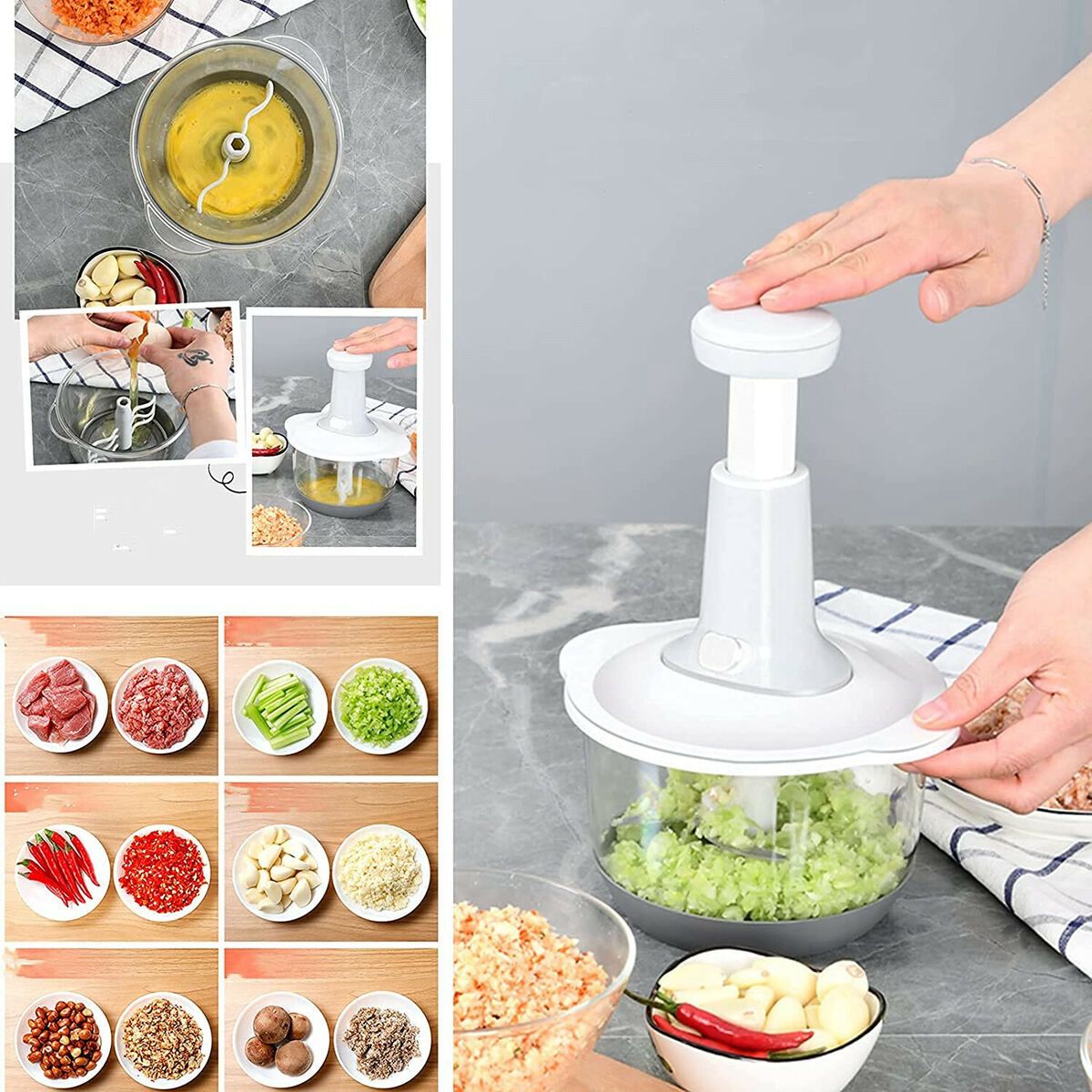 1.5 Litre Push Handy Vegetable Mince Chopper & Egg Beater