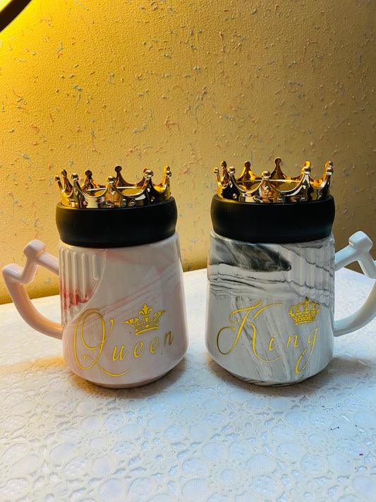 King Queen Couple Mugs with Lid and Box Packaging