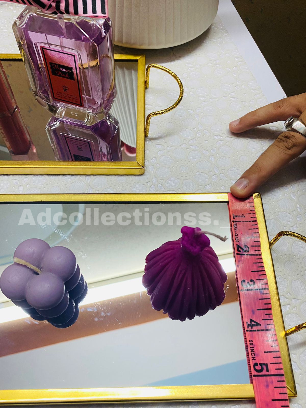 Square Gold Metal Textured Mirror Perfumes Skincare Makeup Vanity Tray