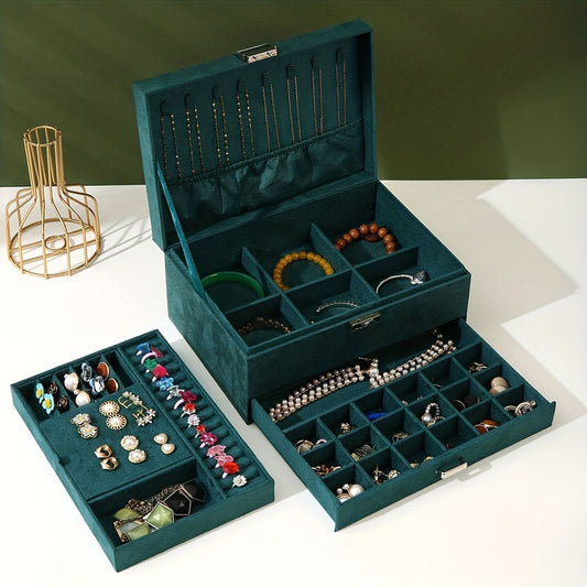 Leather Premium Quality Three Layer Large Capacity Jewellery Box Organizer