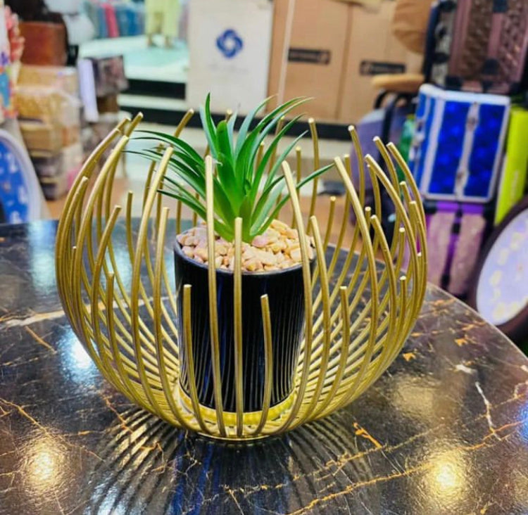 Metal Cage Style Potted Artificial Plant Centerpiece Home Decor
