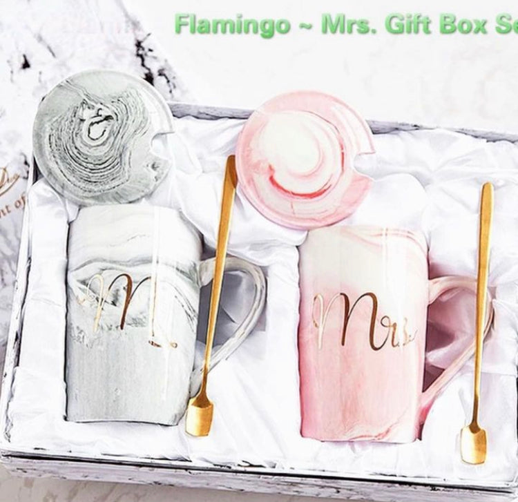 Marble Printed Mr & Mrs Couple Mugs with Box Packaging