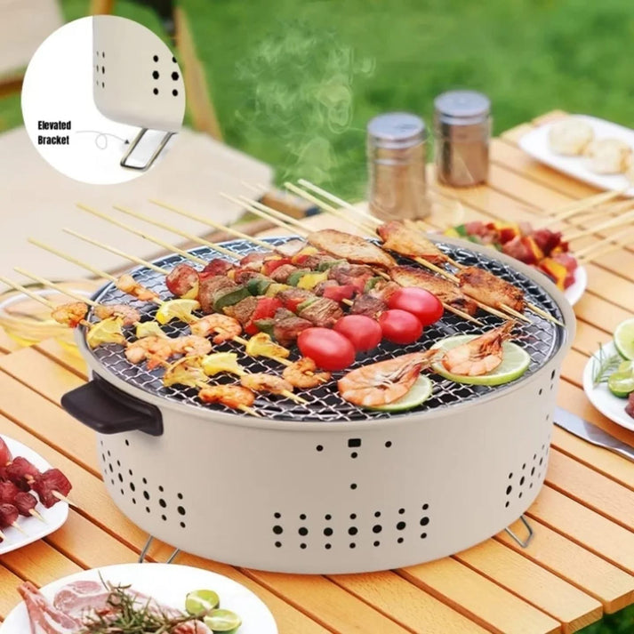 Portable BBQ Grill with Wooden Handles