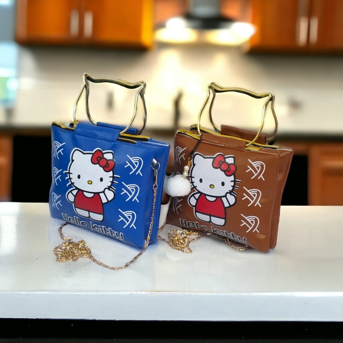 High Quality Hello Kitty Bag with Pom Pom Keychain & Long Chain